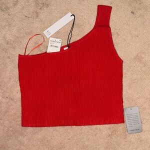 NSR Red Asymmetrical Ribbed Crop Top